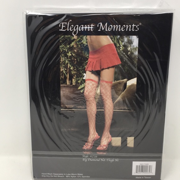 NWT ELEGANT MOMENTS RED DIAMOND NET THIGH HI - Picture 2 of 2